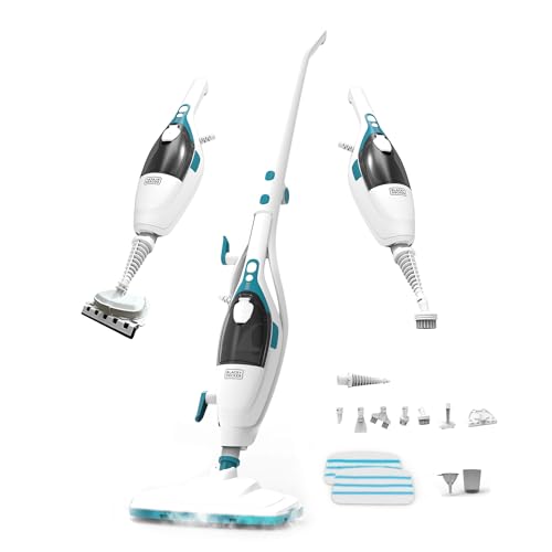 BLACK+DECKER 2-in-1 Steam Mop and Handheld Steam Cleaner, 1500W Electric Floor Steamer with 180° Swivel Steering, Fast 30s Heat-Up, Compact Foldable Storage, 13 Accessories for Tile & Hardwood Floors - color: White/Blue
