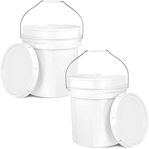 EconoHome 5-Gallon White Bucket Pail Container with Lid | Metal Handles with Plastic Grip for Easy Carrying | Easy Stack and Store | Heavy-Duty Extra Durable | Food Grade | BPA Free - 2 Pack - color: White, size: 2 Pack