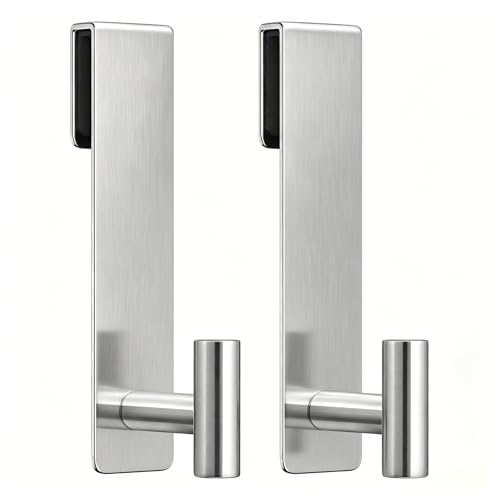 Shower Door Hooks, Heavy Duty Rack Hooks for Robe, Stainless Steel Robe Towel Hooks for Bathroom, Fits Frameless Glass Shower Doors up to 3/8" (10mm) Thick (Silver, 2 Pack) - color: Silver, size: "T" Shape- 2 Pack