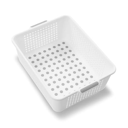 madesmart Medium Storage Basket, Multipurpose Organizer with Soft-Grip Handles, Ventilated Design for Laundry, Bath & Kitchen Storage, White, 14 x 10 x 5" - size: Medium