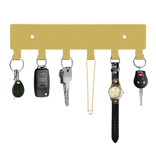 GTK Key Holder for Wall, Key Hooks with 6 Hooks, Wall Mounted Key Holder for Hallway, Self Adhesive Key Rack(Gold) - color: Gold, size: 6 Hooks