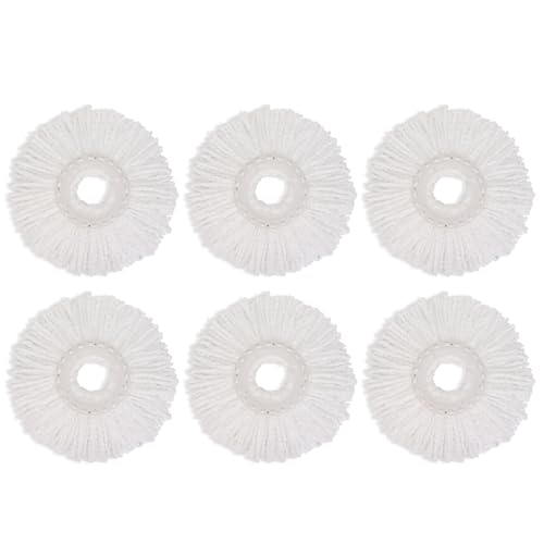 Spin Mop Replacement Heads, 6.3 Inch Microfiber Mop Refills Compatible with Hurricane, Mopnado, Simpli Magic and Other 360° Spin Mop Systems, Round Standard Universal Mop Pads (White) - 6 Pack - color: White - 6 Pack