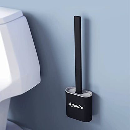 Toilet Brush with Holder Silicone Toilet Brush and Cleaning Brush for Household Bathroom Toliet Brush Set (Black,Black) - color: Black,black
