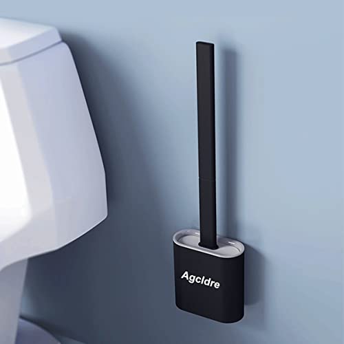 Toilet Brush with Holder Silicone Toilet Brush and Cleaning Brush for Household Bathroom Toliet Brush Set (Black,Black) - color: Black,black