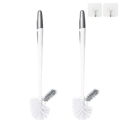 2 Pack Toilet Bowl Brush Without Holder for Bathroom, Under-Rim Double Brush Head, Long Handle Household Cleaning Brushes Set (2 Pack Grey Brush Without Holder) - color: 2 Pack Grey Brush Without Holder