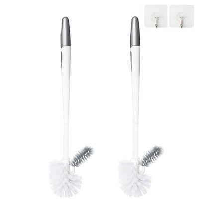 2 Pack Toilet Bowl Brush Without Holder for Bathroom, Under-Rim Double Brush Head, Long Handle Household Cleaning Brushes Set (2 Pack Grey Brush Without Holder) - color: 2 Pack Grey Brush Without Holder
