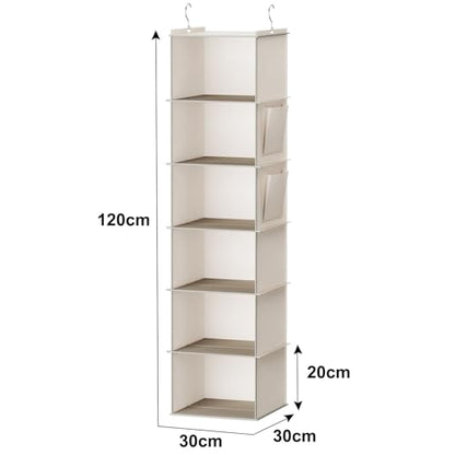 YOUDENOVA Hanging Closet Organizer, 6-Shelf Closet Hanging Storage with Side Pockets, Beige - color: Beige