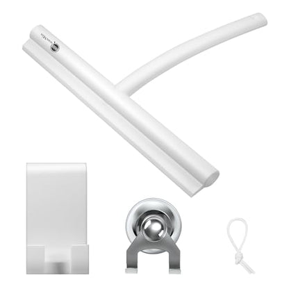 9 Inch All-Purpose Silicone Squeegee Scrubber with Suction & Hook, Streak-Free Glass Wiper for Shower Doors, Tile Walls, Windows, Mirrors & Household Cleaning (White) - size: Round Head-9 inch（White）