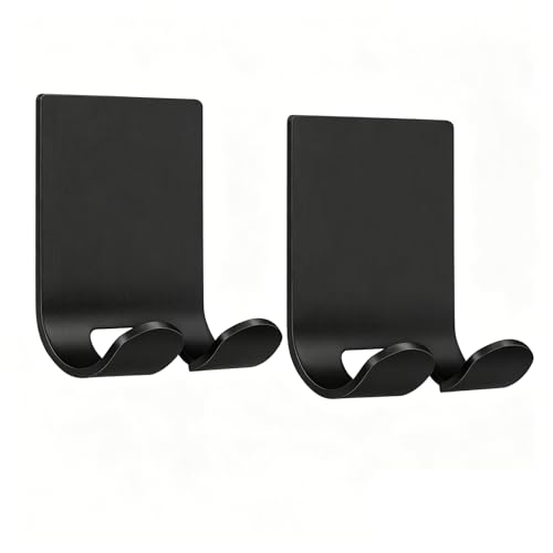 Razor Holder Shaver Hook Hanger Stand(2 Pack)Heavy Duty Self Adhesive Hooks Stainless Steel Sticky Wall Hooks,Shower Hook for Razor,Bathroom Kitchen Organizer for Plug Robe Towel Loofah Bathrobe Coat - color: Black