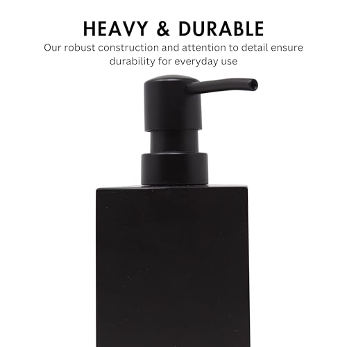 Matte Black Square Soap Dispenser for Kitchen & Bathroom – 15 oz Refillable Resin Pump Bottle for Dish Soap, Hand Soap, Shampoo, Conditioner – Modern Countertop Dispenser with Non-Slip Protective Pads - color: Black, style: Square Soap Dispenser