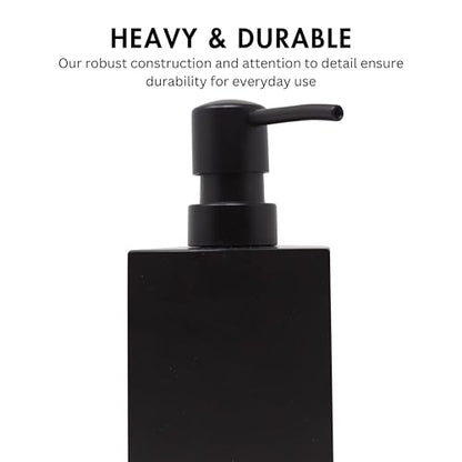 Matte Black Square Soap Dispenser for Kitchen & Bathroom – 15 oz Refillable Resin Pump Bottle for Dish Soap, Hand Soap, Shampoo, Conditioner – Modern Countertop Dispenser with Non-Slip Protective Pads - color: Black, style: Square Soap Dispenser