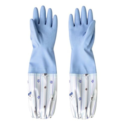 Extended PVC Dishwashing Cleaning Gloves, Reusable Kitchen Dish Gloves, Non-Slip Waterproof Household Gloves for Laundry, Working, Gardening(Green)