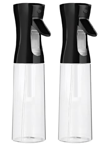2 Pack Continuous Spray Bottles(10.1oz/300ml)- Ultra Fine Plastic Mist Sprayer Water Spray Bottle For Hairstyling, Cleaning, Salons, Plants, Essential Oil Scents Black
