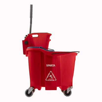 SPARTA OmniFit Mop Bucket System, Durable Mop Bucket, Side Press Wringer, and Soiled Water Insert, Floor Cleaning Essentials for Commercial and Home Use, 35 Qt Capacity, 1 Count, Red - color: Red