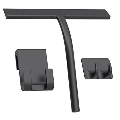 Silicone Shower Squeegee, Black, 11inch | All-Purpose, With Hook, For Shower Glass Door Window Mirror Tile Car Walls - size: 11 inch(2 hooks)