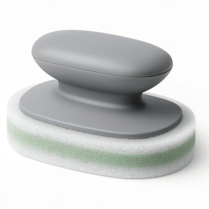 Sponge Cleaning Countertop Brush with Handle, Multifunctional Kitchen and Bathroom Cleaning Brush, Scouring Pad,Non-Scratch Scrubbing Pad, Dishwashing (Light Green) - color: Light Green