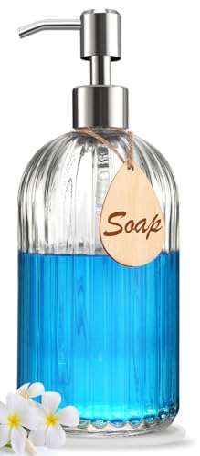 Thick Glass Soap Dispenser with Silicone Pad – Premium Quality – Dish Soap Dispenser, Hand Soap Dispenser – Rust Proof Stainless Steel Pump – Ideal for Kitchen Dish Soap, Bathroom Soap - color: Stainless Steel White Pump