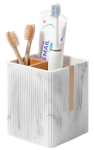 rejomiik Toothbrush Holders for Bathrooms Countertop, 3 Slots Electric Tooth Brushing and Toothpaste Storage Organizer Stand for Toiletries and Beauty Accessories, Marble White - color: Marble White, size: 3 Slots