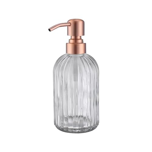 Copper Glass Bathroom Soap Dispenser with Metal Pump,Vintage Dish Soap Dispenser for Kitchen, Used for Lotionor Home,Bathroom,Countertop, Hotel - color: Copper+clear, size: 1-Pack