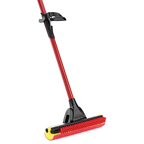 Libman Commercial 955 Roller Mop with Scrub Brush, Steel Handle, 12" Wide Sponge, Red and Black (Pack of 4)