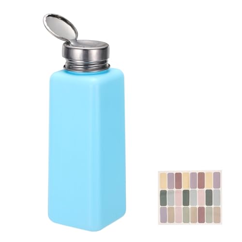 uxcell Push Down Solvent Dispenser, 500ml/16.9oz Anti-Reflux Liquid Pump Bottle with Stainless Steel Lid and Colorful Stickers for Acetone Alcohol Makeup Remover, Blue - color: Blue, size: 500ml/16.9oz