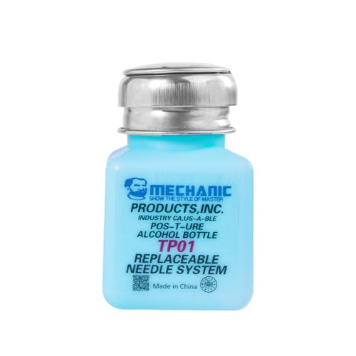 Metal Cap Liquid Alcohol Bottle Press Type Solvent Dispenser Press Pumping ESD Fluid Dispenser Plastic Container Empty Plastic Liquid Alcohol Bottle for PCB Motherboard Cleaning (Blue) (100ML) - size: 100ML