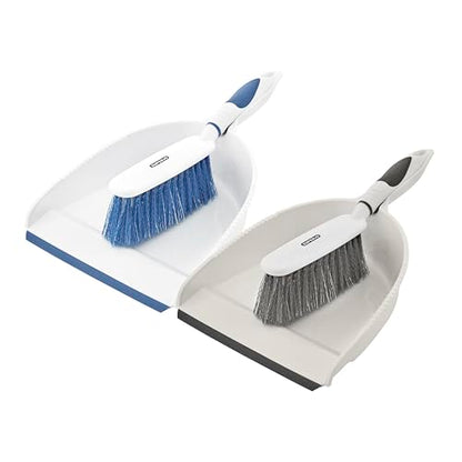 Dustpan and Brush Set, Hand Broom with Ergonomic Grip Handle - Rubber Edge for Easy Dirt Pickup, Durable Material - Grey & Blue Hand Brush by Superio, 2-Pack - color: Blue & Grey