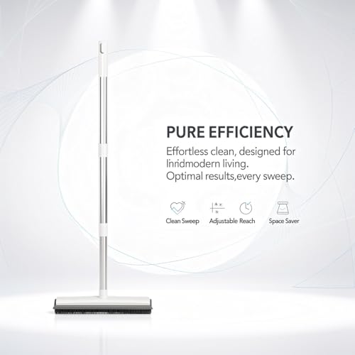 Generic 50.4 in Adjustable Pet Hair Broom with Silicone Squeegee, 12.2 in Head, White Brush for Tile Hardwood Carpet Cleaning