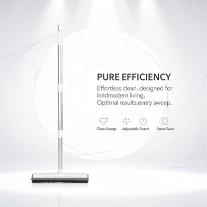 Generic 50.4 in Adjustable Pet Hair Broom with Silicone Squeegee, 12.2 in Head, White Brush for Tile Hardwood Carpet Cleaning