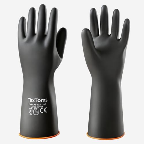 ThxToms Heavy Duty Chemical Resistant Latex Gloves, Waterproof Rubber Gloves, Puncture Resistant, Acid Oil & Alkali Resistant for Industrial Cleaning, Gardening, 14", 1 Pair - color: 14"