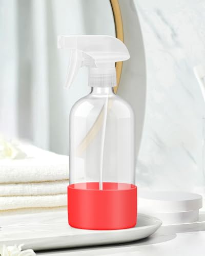 Rionisor Glass Spray Bottles with Silicone Sleeve Protection, Empty 16OZ Reusable Spray Bottles, Refillable Containers with Spray Nozzles for Cleaning Solutions, Plants and Essential Oils 1 Pack Red - color: Red, style: 1 Pack