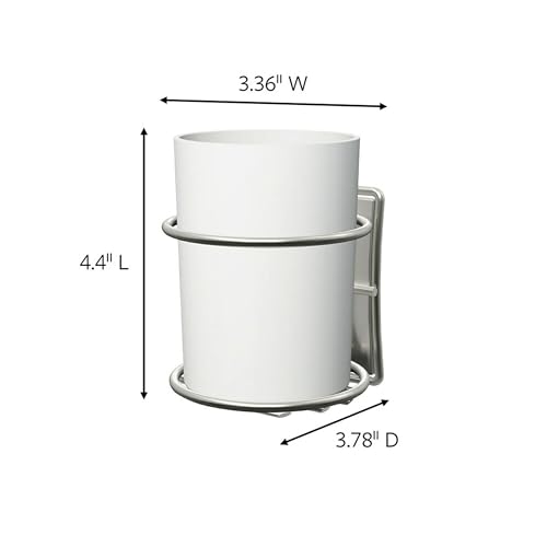Command Accessory Organizer, Holds up to 2 lb, 3.36" x 3.78" x 4.4" Organizer with 2 Medium Water-Resistant Strips, Satin Nickel, Damage-Free Bathroom Organization