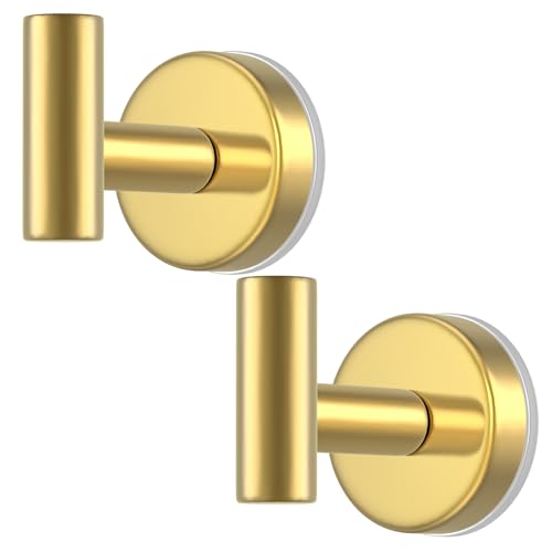Suction Cup Hooks for Shower, Stainless Steel Shower Hooks for Hanging Towels, Robes, Bath Balls, Towel Hooks for Bathroom Wall, Glass Door, Kitchen, Mirror, Tile (2 Pack，Gold) - color: Gold, size: Suction Cup "T" Shape - 2 Pack