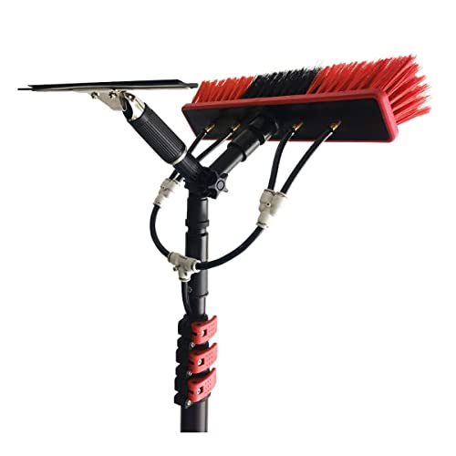 Water Fed Pole Kit, Water Fed Brush W/Squeegee, 270° Azimuth Adjustment for Cleaning,Water Fed Cleaning System, 3-in-1 Aluminum Outdoor Window,9 M/29.5 Ft - size: 9 M/29.5 Ft