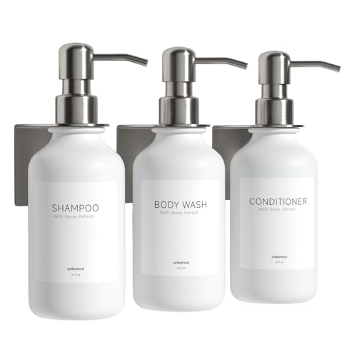 Shampoo and Conditioner Dispenser Wall Mounted - Shower Dispenser 3 Chamber No Drill - Refillable Shampoo Dispenser for Shower Wall - Bathroom Dispenser Sets 500ML White - color: White