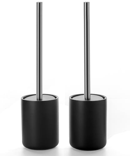Ceramic Toilet Brush & Holder Set - Freestanding Deep-Cleaning Toilet Bowl Cleaner Brush, Stainless Steel Handle, Small & Sturdy for Storage, Easy to Clean, Non-Scratching - color: Matt Black