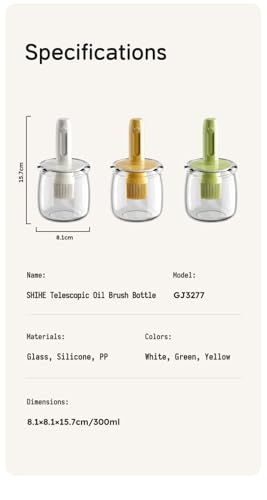 2-in-1 Glass Olive Oil Dispenser with Retractable Silicone Brush – Leakproof Oil Bottle for Cooking, Grilling, Baking & Kitchen Use (White/Green/Yellow) (GREEN) - color: GREEN