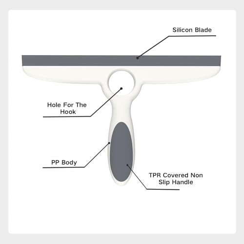 Shower Squeegee for Glass Doors & Walls - 10" Squeegee with Adhesive Hook - Pack of 2/Gray