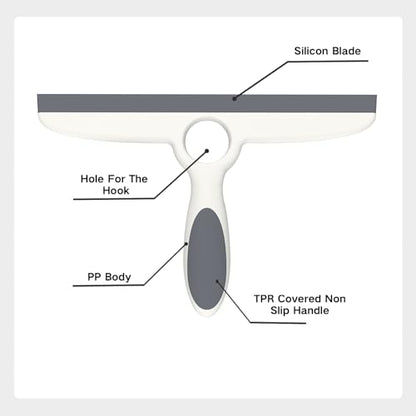Shower Squeegee for Glass Doors & Walls - 10" Squeegee with Adhesive Hook - Pack of 2/Gray