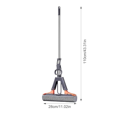 Squeeze Mop - Efficient Floor Mop, Easy Squeeze Cleaning Tool | PVA Sponge Roller Mop with Adjustable Handle, 2 Sponge Head Refills Included Absorbent Roller Mop with Hanger Hole for Balcony, Kitchen - size: 28cm