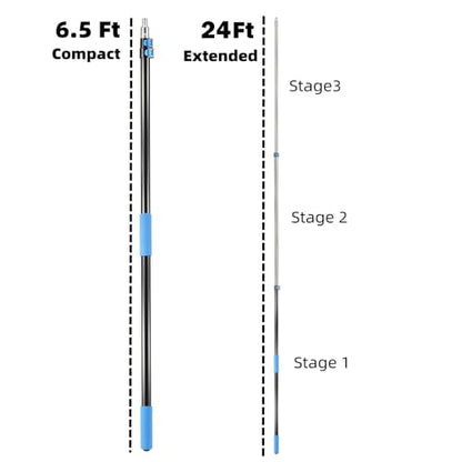 30 Foot High Ceiling Fan Duster with 6-24ft Extension Pole, Extendable Reusable Cobweb, Feather, Window Cleaning Squeegee Kit - size: 24ft