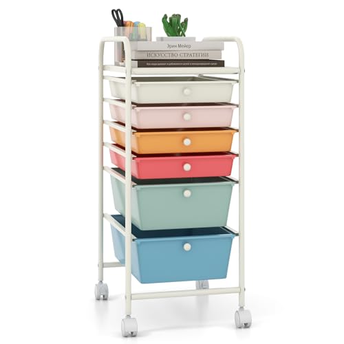 Giantex 6 Storage Drawer Cart Rolling Organizer Cart for Tools Scrapbook Paper Home Office School Multipurpose Mobile Utility Cart (Macaron) - color: Macaron, size: 6 Drawer-13.5"x17"x30"