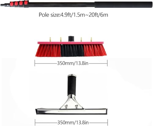 Window Cleaning Poles, Water Fed Pole Kit, Water Fed Brush W/Squeegee Water Fed Pole Kit for Solar Panel Cleaner(6M/19FT)