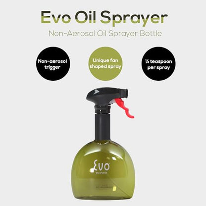Evo Oil Sprayer Mini Non-Aerosol for Olive Oil, Cooking Oils, and Vinegars, Green, 8-Ounce Capacity, Set of 2 - color: Green