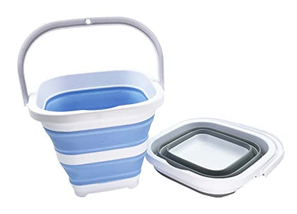 SAMMART Collapsible Rectangular Cleaning Bucket 5L (1.3 Gallon)- Foldable Camping Beach Sand Water Pot Pail- Portable Space Saving Tub for Household, Outdoor Car Washing (Grey + Baby Blue (Set of 2)) - color: Grey + Baby Blue (Set of 2)
