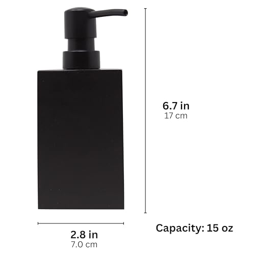 Matte Black Square Soap Dispenser for Kitchen & Bathroom – 15 oz Refillable Resin Pump Bottle for Dish Soap, Hand Soap, Shampoo, Conditioner – Modern Countertop Dispenser with Non-Slip Protective Pads - color: Black, style: Square Soap Dispenser
