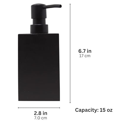 Matte Black Square Soap Dispenser for Kitchen & Bathroom – 15 oz Refillable Resin Pump Bottle for Dish Soap, Hand Soap, Shampoo, Conditioner – Modern Countertop Dispenser with Non-Slip Protective Pads - color: Black, style: Square Soap Dispenser
