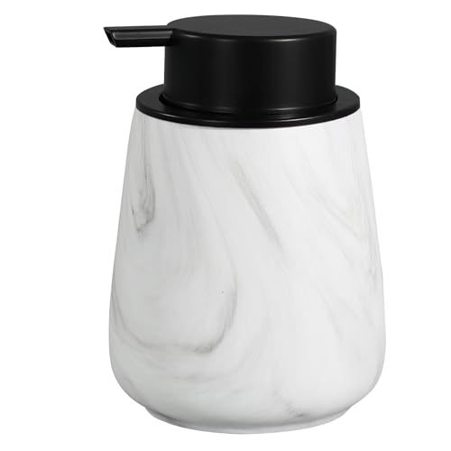 12Oz Ceramic Liquid Soap Dispenser - Modern Lotion Hand Soap Dispenser with Easy-to-Press Black Pump, Reusable and Refillable Dish Soap Dispensers for Bathroom & Kitchen, Marble White - color: Marble White, style: Liquid Pump