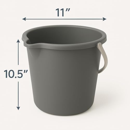 JOEY'Z 10QT (9.5L) Cleaning Bucket with Handle and Spout – Heavy Duty Mop Bucket for Household Use, Utility Pail for Water, Storage - Plastic Buckets, Plastic Buckets with Handles - Charcoal Grey - color: Charcoal Grey