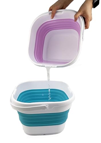 SAMMART 9.5L (2.5 Gallon) Collapsible Rectangular Handy Bucket (White/Pale Purple) - color: White/Pale Purple